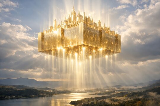 New Jerusalem descending in radiant light