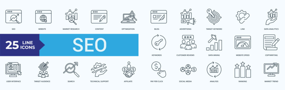 SEO Icon Pack Illustration Vector Outline Style