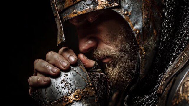 crusader templar knight praying