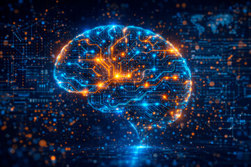 Fototapeta premium Artificial intelligence digital brain concept with neural network, machine learning, big data and futuristic technology background 