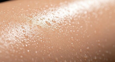 Fototapeta premium Close-up macro shot of human skin glistening with tiny water droplets under bright light