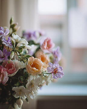 Soft-focus bouquet in background