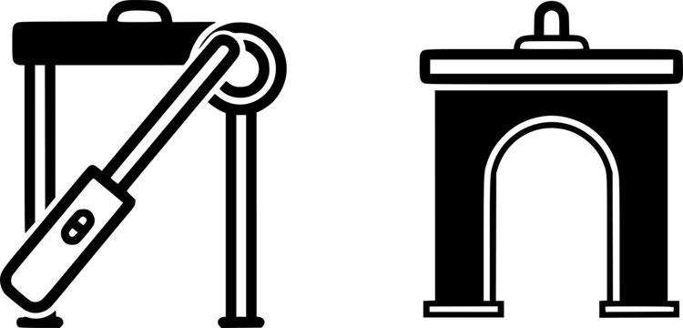flat and linear set icons, detector metal icon, security check, frisking man, simple symbols on white and black background - editable stroke vector illustration
