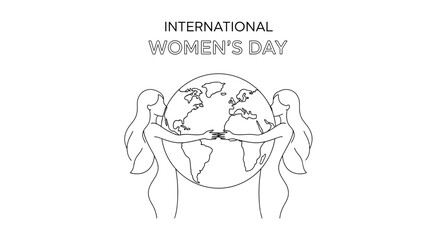 Obraz premium Women Holding Earth Illustration International Womens Day.
