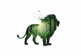 Fototapeta premium Lion made of green leaves isolated on white background