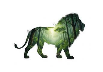 Fototapeta premium Silhouette of a lion with foliage mane isolated on white background