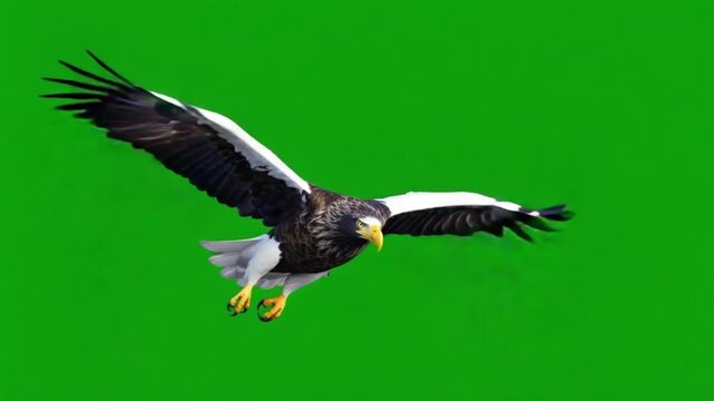 Steller's Sea Eagle Executing a Powerful Downward Flight Path on Green Screen for Dynamic Visual Effects Composition