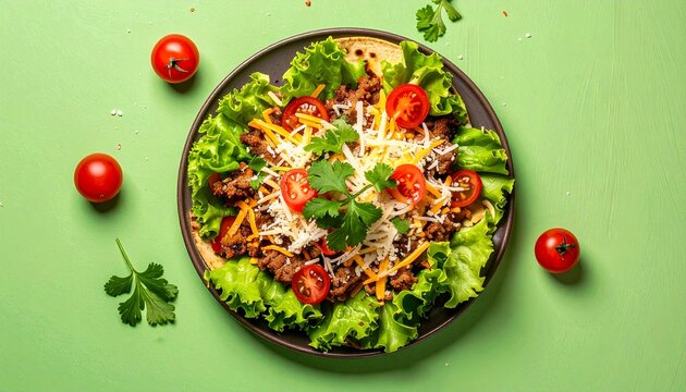 Chalupa with Fresh Toppings Close Shot. Traditional Tex-Mex Food