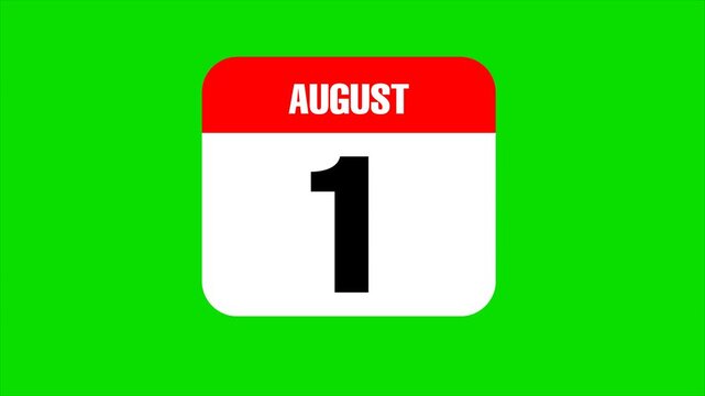 August 1 calendar animation with green screen background