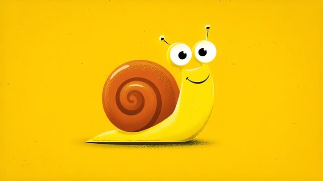 Cartoon Snail Character Smiling on Bright Yellow Background