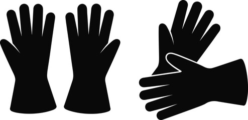 Obraz premium Vector, black, silhouette, illustration, of, protective, rubber, gloves, for, cleaning, gardening, and, industrial, work, to, ensure, safety, and, hygiene, in, various, professional, design, projects