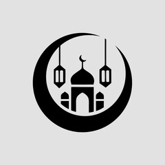 Fototapeta premium Elegant Ramadan crescent moon with mosque and lanterns symbol