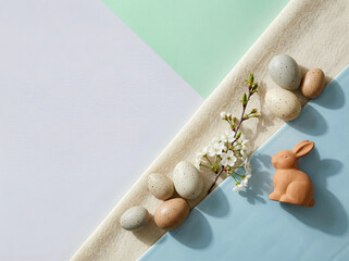 Modern Easter Flat Lay - Geometric Composition with Clean Diagonal Lines