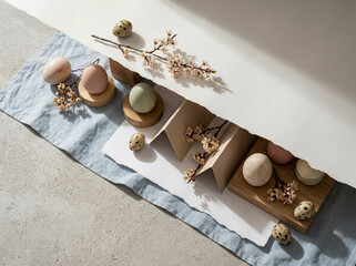 Modern Easter Flat Lay - Geometric Composition with Clean Diagonal Lines