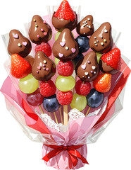 Bouquet of chocolate covered strawberries arranged for Valentine gift watercolor illustration