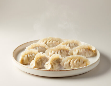 Steamed Korean mandu dumplings on ceramic plate