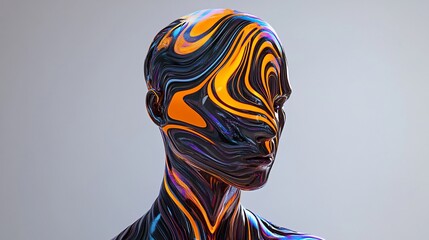 Abstract liquid skin texture on a human head, conceptual design