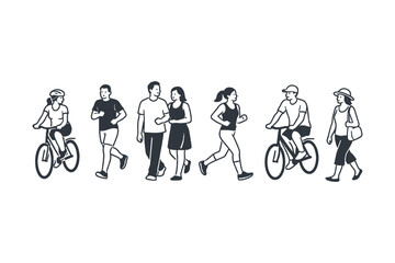 Fototapeta premium Diverse group of people engaging in outdoor activities such as biking and walking