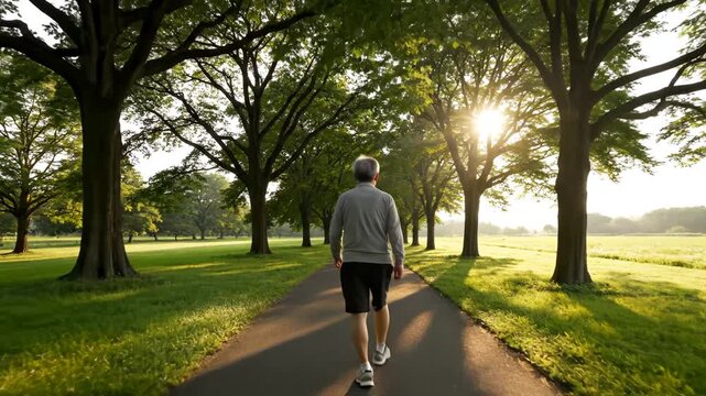 Older man walking on path in park