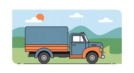 Naklejka premium Vibrant Delivery Truck in Countryside Landscape.