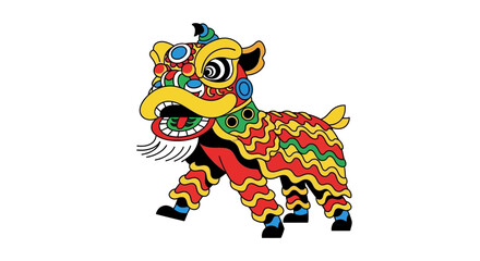 Fototapeta premium Vibrant Chinese Lion Dance Costume Illustration.