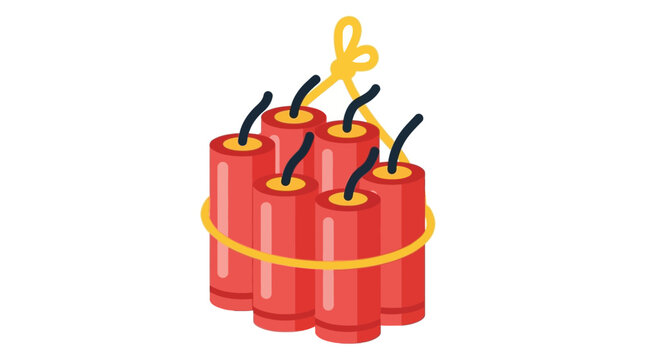 Bundle of Red Dynamite Sticks with Fuses and Yellow Cord.
