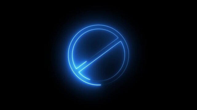 Glowing neon minimal prohibition icon with a diagonal line over a solid black background, symbolizing universal restriction or forbidden access.