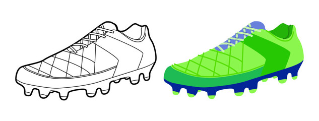 Obraz premium Soccer sneaker shoe flat plus line set. Cleat silhouette for sportswear branding, tactics graphic, man woman unisex. Technical fashion illustration, CAD mockup, mixed vector isolated stylish style.