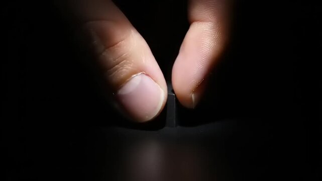 Fingers Pressing Button in Dark Room.