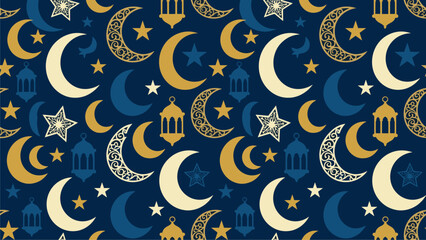 Islamic Crescent Moon & Star Pattern Background for Ramadan & Eid Celebrations - Commercial Use