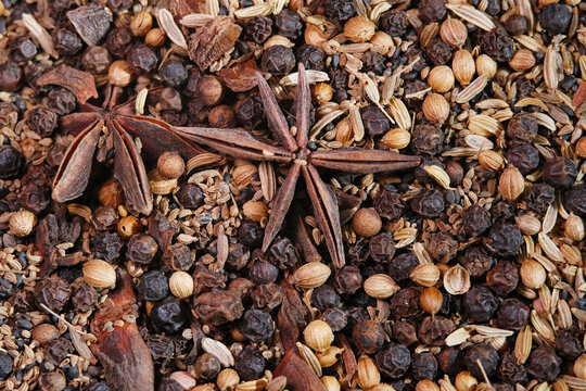 Top view shot of spices and herb usually used in Malaysian dish