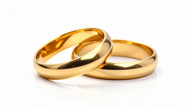 Zwei goldene Eheringe ineinander verschlungen auf wei&szlig;em Hintergrund