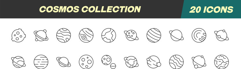 Collection of Line Signs of Cosmos and Planet. Suitable for books, stores, shops. Editable stroke in minimalistic outline style. Symbol for design © Dilia Almukhambetova