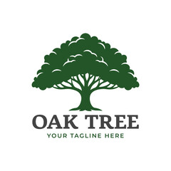 Obraz premium Professional green oak tree logo vector illustration. Nature and ecology branding design template with text space. Symbol of strength, growth, and environment isolated on white background.