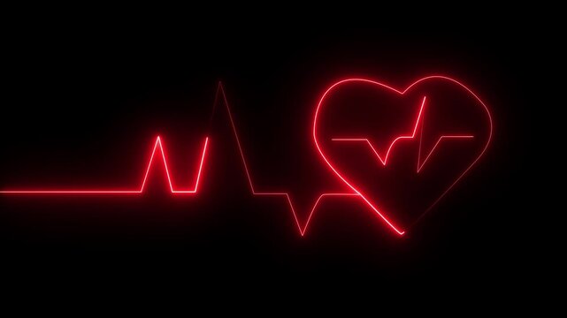 love icon with heart beat line animation on black background. medical concept Abstract glowing blue heartbeat signal icon animation video. love border in hart .on the black background.-love icon.4k