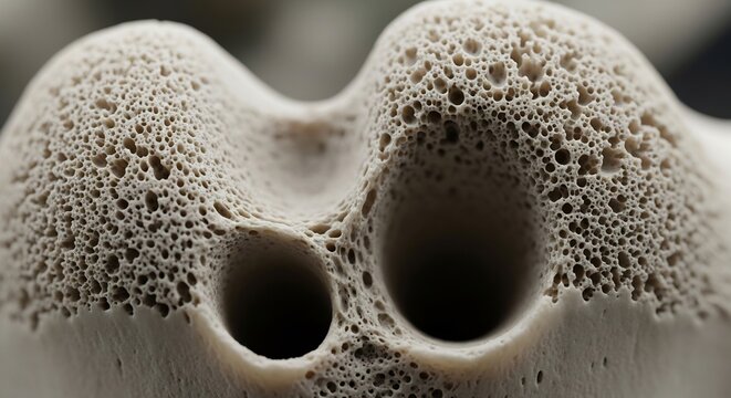 Close-up Macro View of Porous Bone Structure with Trabeculae.