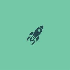 Vector rocket icon in dark teal on a mint green background, simple flat style illustration for startup, launch, or success concepts.