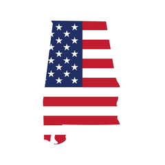 Alabama map silhouette with American flag