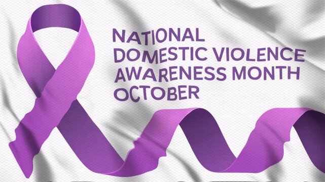 Animated video about National Domestic Violence Awareness Month in October, with a wavy flag style, suitable for campaigns. Motion graphics, seamless loop.