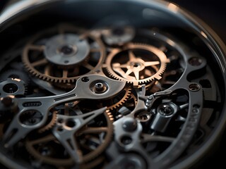 Macro Mechanical Gear System with Precision Clockwork Mechanism and Industrial Engineering Detail
