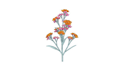 Illustration of a Branch with Orange and Pink Flowers