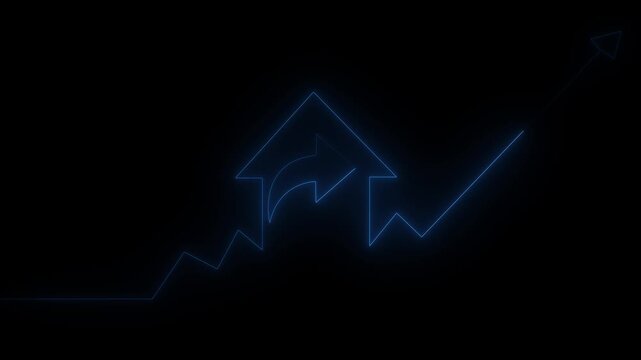 neon home man business graph icon animation. saber video business chart growth, on black background. Glowing Neon Trend Icon, Symbol of Growth and Modern Popularity, Video .4k Video