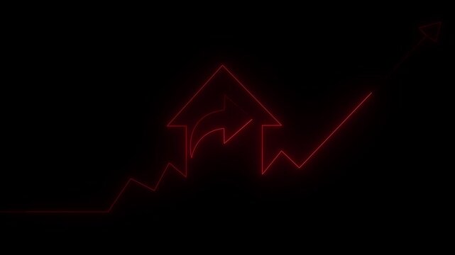 neon home man business graph icon animation. saber video business chart growth, on black background. Glowing Neon Trend Icon, Symbol of Growth and Modern Popularity, Video .4k Video