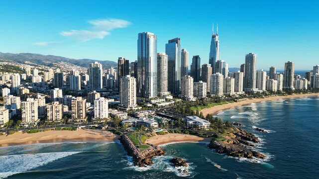 Coastal cityscape with highrise buildings