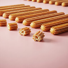 Churros Arranged on Pastel Pink Background