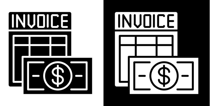 Invoice Icon Set White Glyph Style Collection
