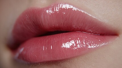 Sensual Lips: A close-up showcases luscious, perfectly formed lips, glistening with a touch of gloss, capturing an essence of beauty and allure.