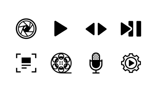 Professional Black Video and Film UI Icon Pack Vector