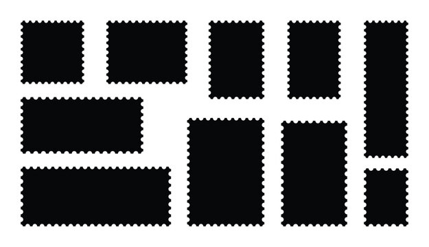 Blank postage stamps set of various sizes and shapes with serrated edges postal backgrounds