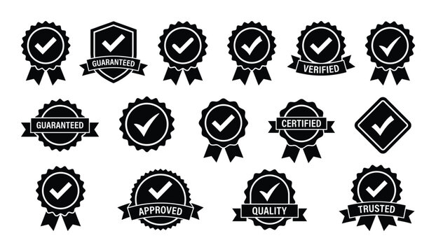 Checkmark guarantee badges vector set for retail customer loyalty and promotional campaigns